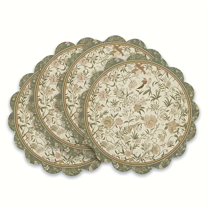 Commercial Kitchen Items - VIKAMA 4pcs Vintage Floral Placemats Scalloped